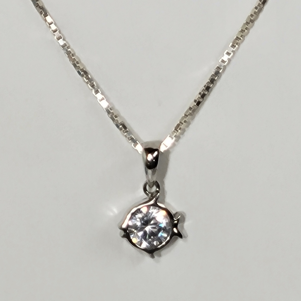 18KGP STERLING SILVER 925 ITALY 1ct CZ 🐟 FISH CHARM NECKLACE W/ BOX CHAIN 20"